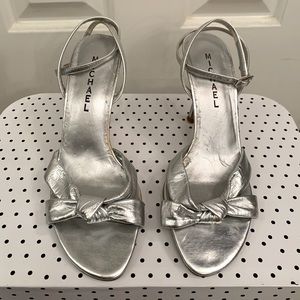 Metallic Silver Ankle Strap Heels Size 7.5
